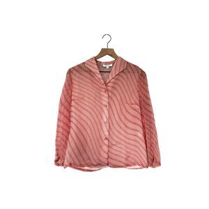 Tamotsu NY 100% Silk Vintage Long Sleeve Red Striped Button Up Blouse Size 4
